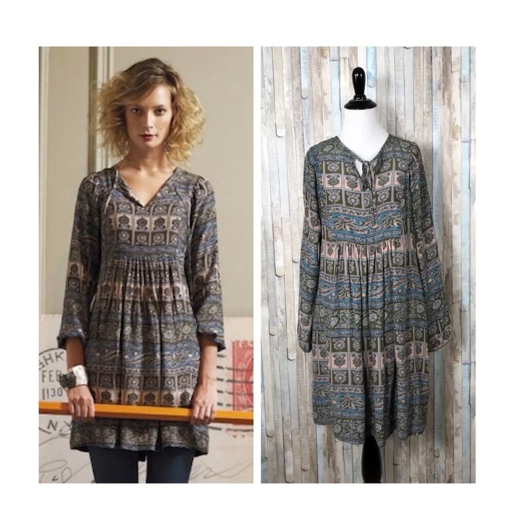 NWOT Anthropologie Sunner S Silk Boho Chic Floral Peasant Dress